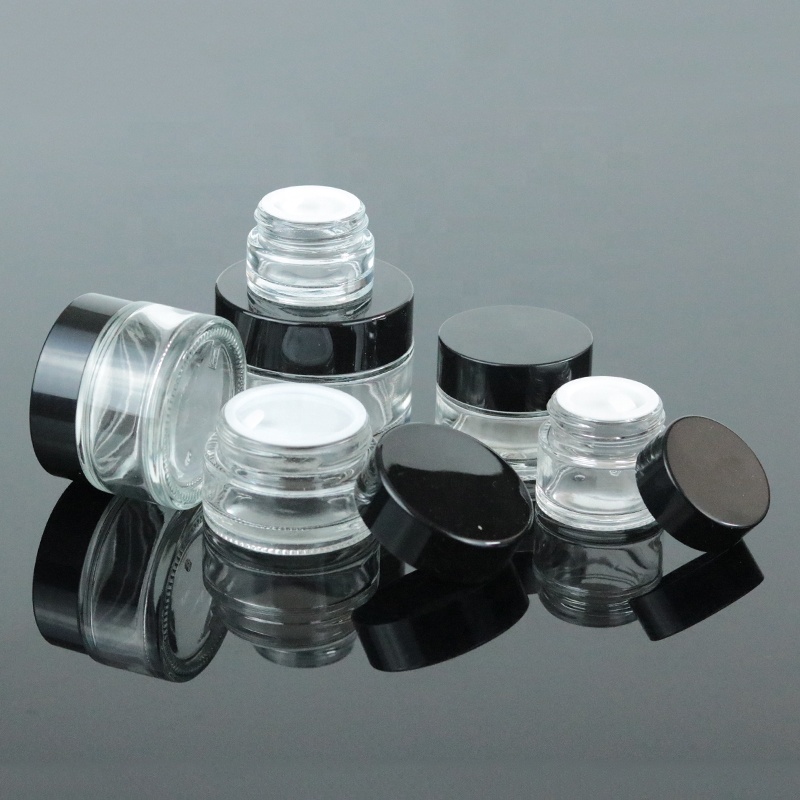 Mini 15ml Cosmetic Concentrate Container Cream 15g Small Round Clear Glass Jar With Black Lid (GJM09)