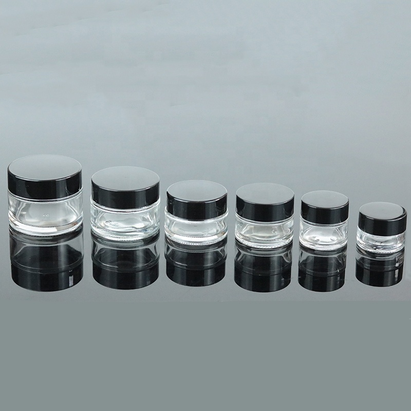 Mini 15ml Cosmetic Concentrate Container Cream 15g Small Round Clear Glass Jar With Black Lid (GJM09)