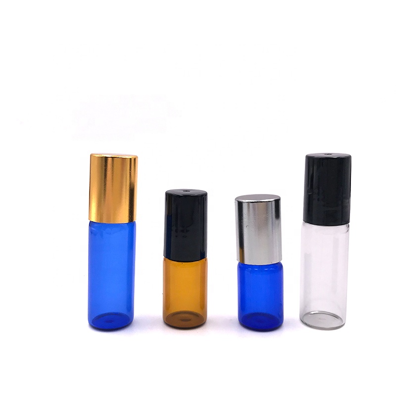 Mini 1ml 2ml 3ml 5ml Blue Tube Glass Essential Oil Sample Bottle Diffuser Perfume Oil roll on Bottle with Screw Cap