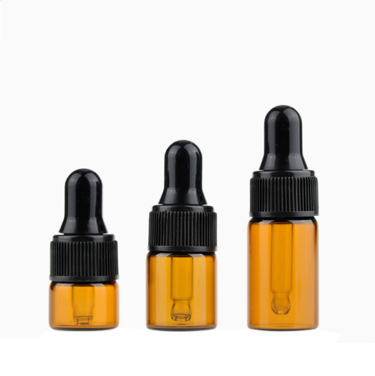 Mini 1ml 2ml 3ml 5ml amber clear Glass  Essential oil  Bottles with plastic lid droper