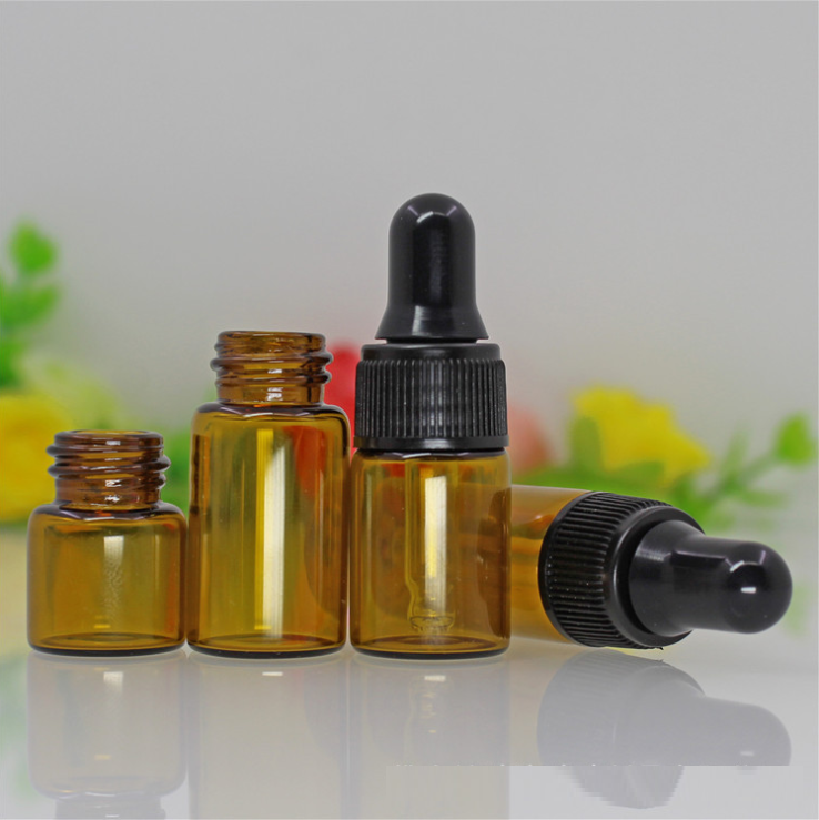 Mini 1ml 2ml 3ml 5ml amber clear Glass Essential oil Bottles with plastic lid droper