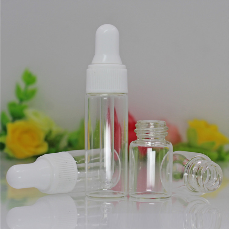 Mini 1ml 2ml 3ml 5ml amber clear Glass Essential oil Bottles with plastic lid droper