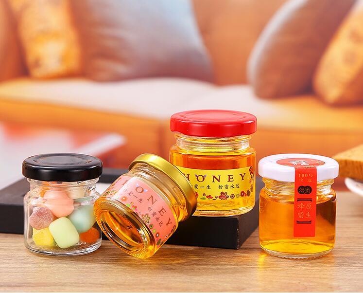 Mini 25g 50g 75g 100g custom labels jars glass honey jar with lids