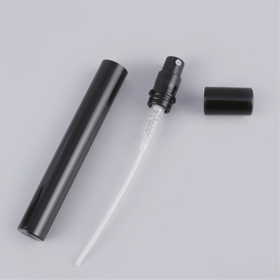 Mini 2ml 3ml 4ml 5ml Black Empty Portable Test Tube Sample Spray Bottles Crimp Plastic Perfume Pen Container with Mist Atomizers