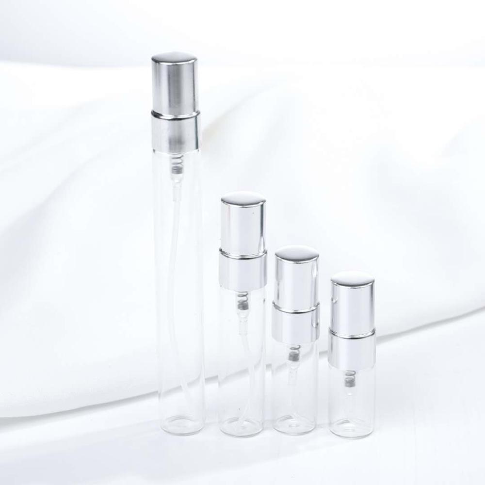 Mini 2ml 3ml 5ml 10ml Empty Refillable Portable Test Tubes Sample Bottles Glass Perfume Bottle with Aluminum Atomizers Wholesale