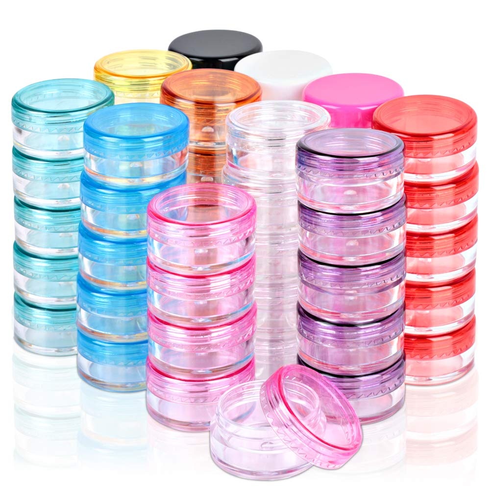 Mini 3g/5g plastic cosmetic sample jar with colored lid