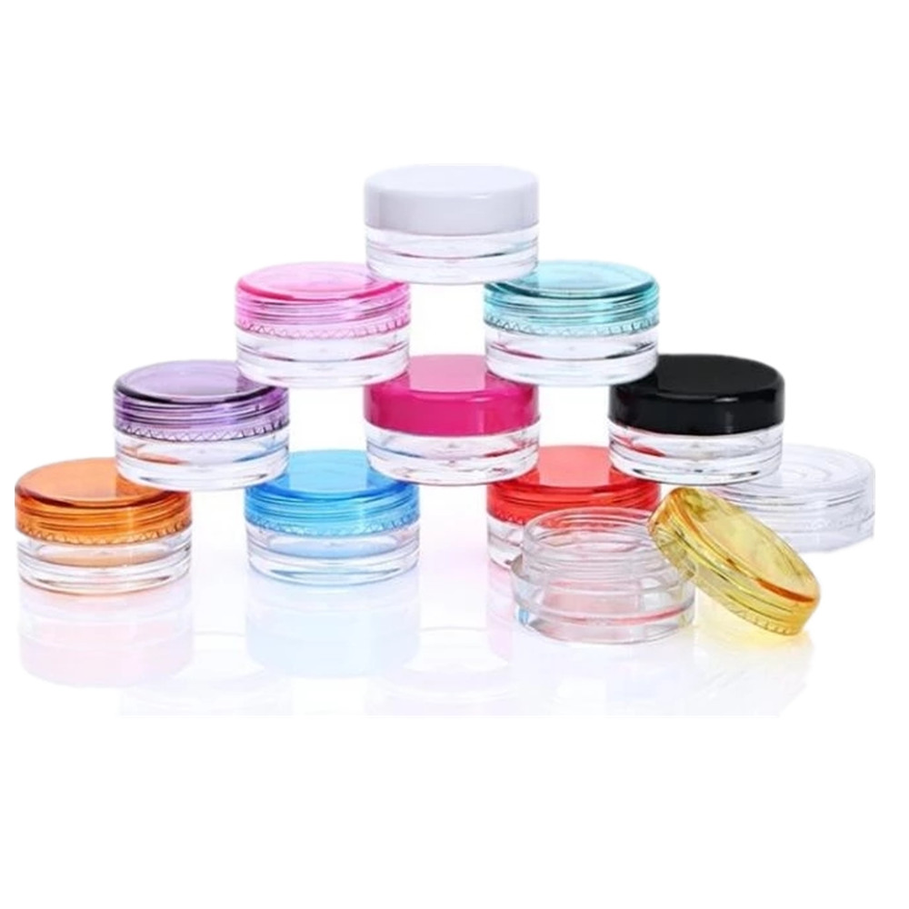 Mini 3g/5g plastic cosmetic sample jar with colored lid
