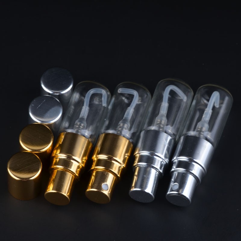 Mini 3ml glass tubular test spray vials empty refillable aluminum atomizer spray perfume bottles