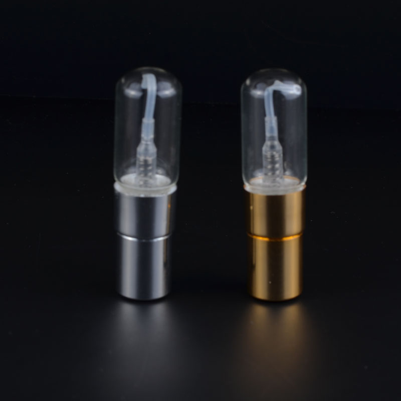 Mini 3ml glass tubular test spray vials empty refillable aluminum atomizer spray perfume bottles