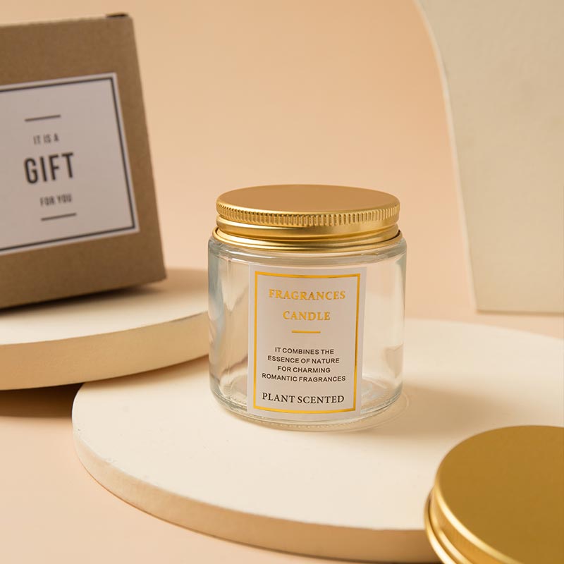 Mini 4oz Gold Metal Lid Round Label Stickers Glass Cosmetic Jar For Candle Making