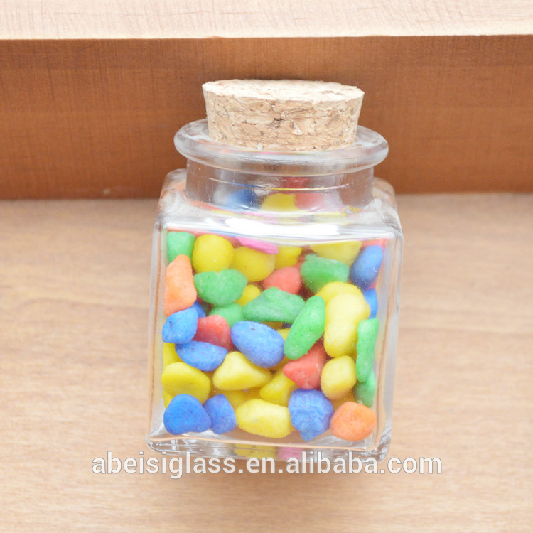 Mini 50ml square shape glass food container saffron storage jar with wood cork top factory price