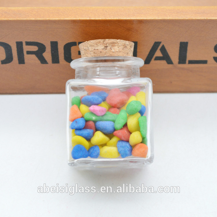 Mini 50ml square shape glass food container saffron storage jar with wood cork top factory price