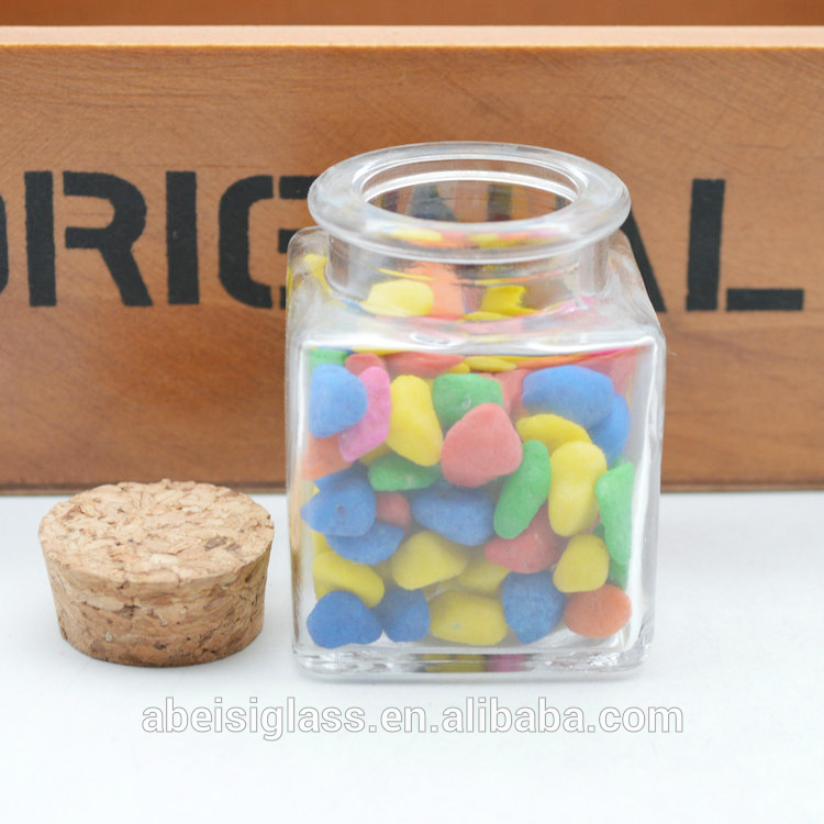Mini 50ml square shape glass food container saffron storage jar with wood cork top factory price