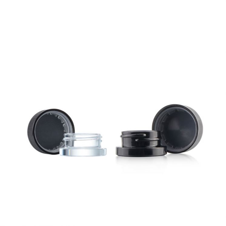 Mini 5g black violet colored cylindrical glass canister UV gel glass jar with lids lip balm ball container jars with CRC cap