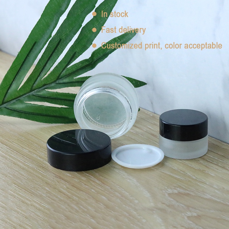 Mini 5ml 10ml 15ml 20ml 30ml 50ml frosted empty glass jar with black lid (GJM18)