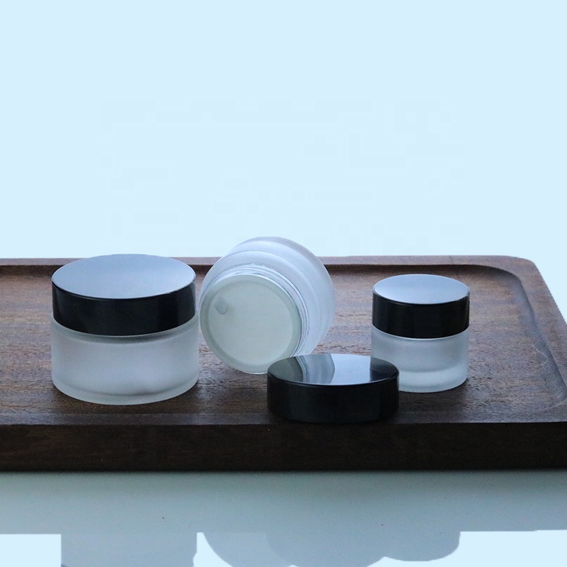 Mini 5ml 10ml 15ml 20ml 30ml 50ml frosted empty glass jar with black lid (GJM18)