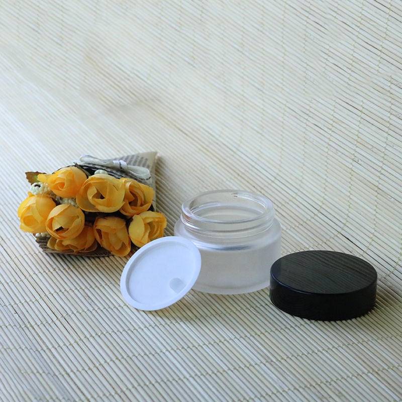 Mini 5ml 10ml 15ml 20ml 30ml 50ml frosted empty glass jar with black lid (GJM18)