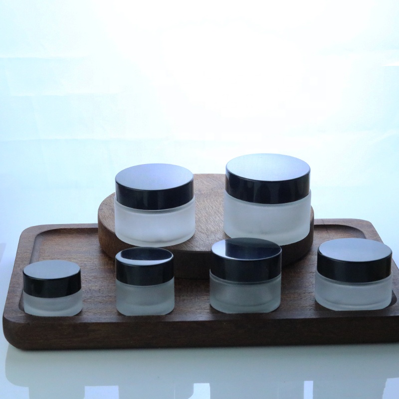 Mini 5ml 10ml 15ml 20ml 30ml 50ml frosted empty glass jar with black lid (GJM18)