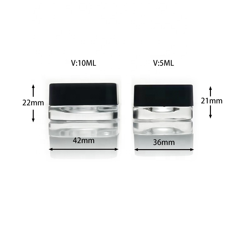 Mini 5ml 10ml Square Glass Wax Concentrate Storage Container Dab Jar Cosmetics Packaging Lip Balm Containers