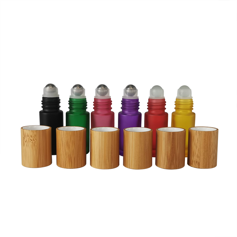 Mini 5ml 10ml roll on ball frosted colored glass Essential oil bottle Perfume bottles with bamboo lids