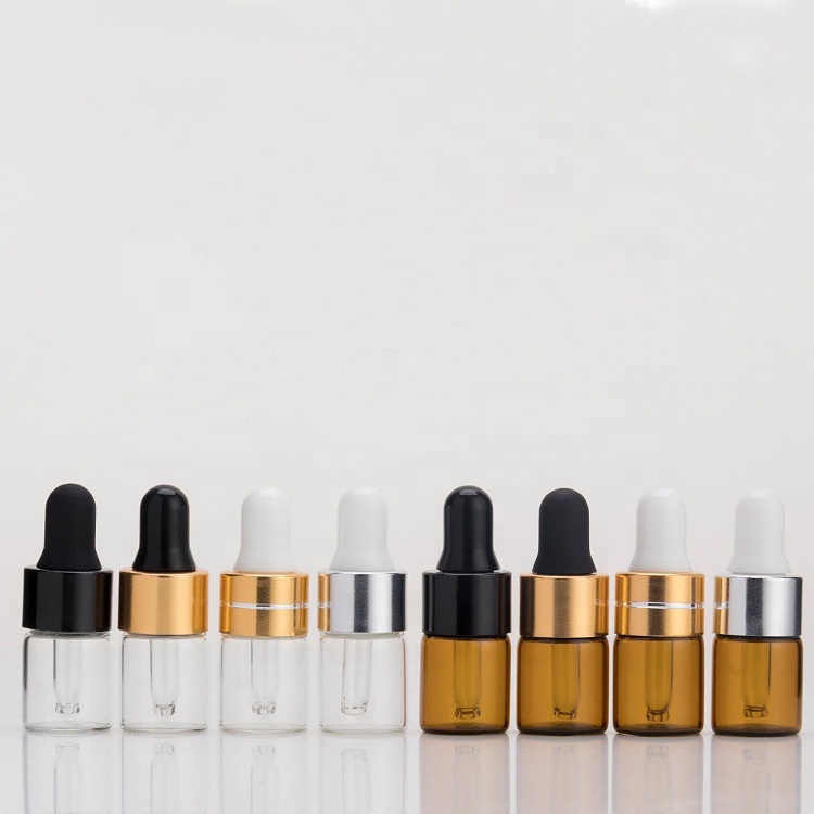 Mini Amber Dropper Bottle Refillable Empty Container 5ml 3ml 2ml 1ml tiny portable glass Vials With Pipette for cosmetic perfume