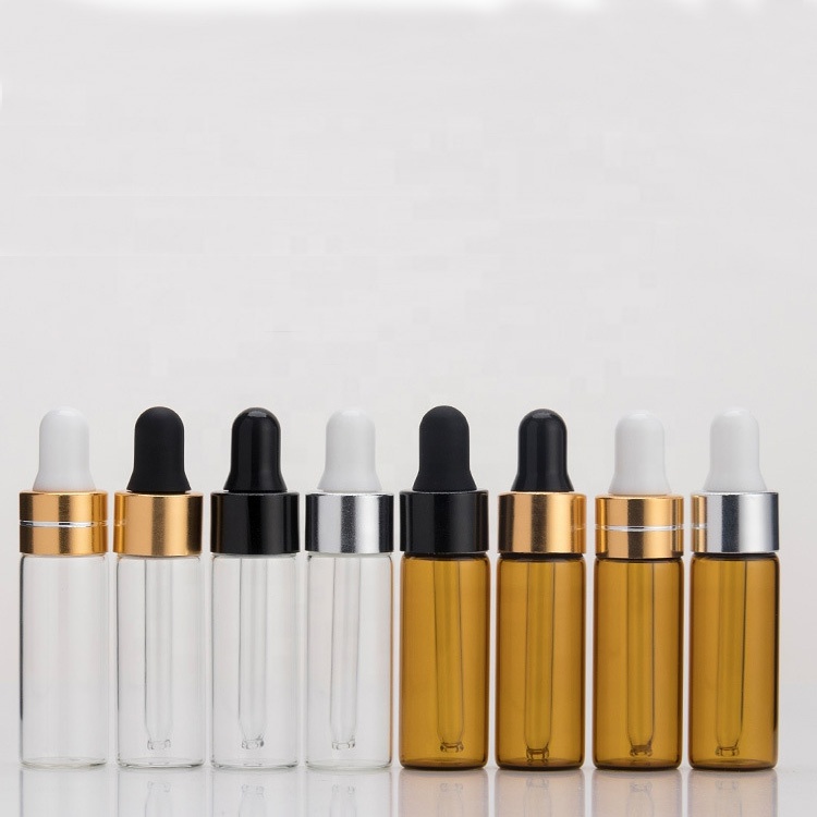Mini Amber Dropper Bottle Refillable Empty Container 5ml 3ml 2ml 1ml tiny portable glass Vials With Pipette for cosmetic perfume