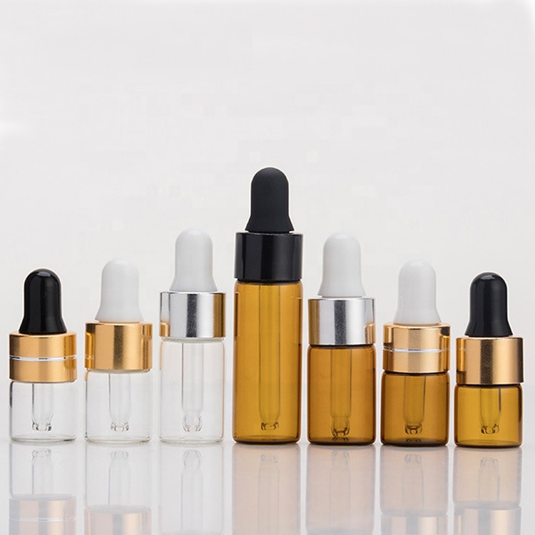 Mini Amber Dropper Bottle Refillable Empty Container 5ml 3ml 2ml 1ml tiny portable glass Vials With Pipette for cosmetic perfume
