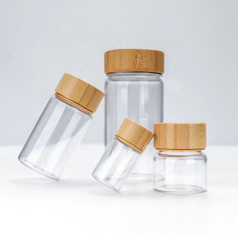 Mini Bamboo Lid Glass Packaging Bottle 30ml 50ml 100ml 150ml Small Borosilicate Glass Bottle With Bamboo Lid