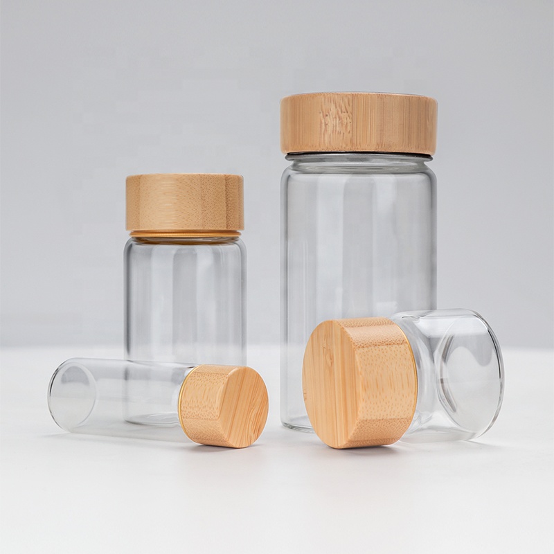 Mini Bamboo Lid Glass Packaging Bottle 30ml 50ml 100ml 150ml Small Borosilicate Glass Bottle With Bamboo Lid
