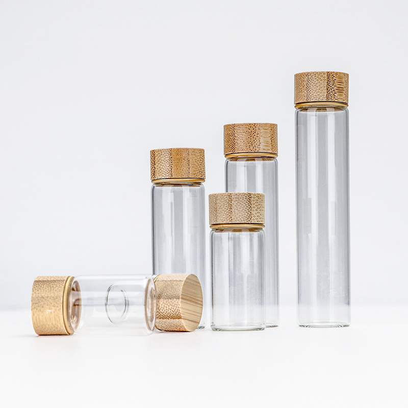 Mini Bamboo Lid Glass Packaging Bottle 30ml 50ml 100ml 150ml Small Borosilicate Glass Bottle With Bamboo Lid