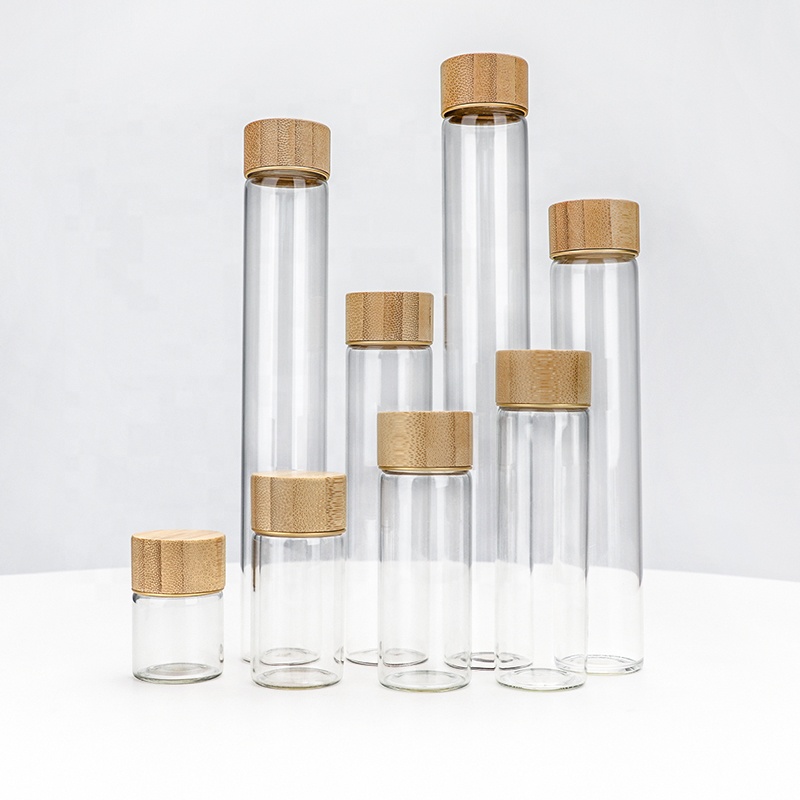 Mini Bamboo Lid Glass Packaging Bottle 30ml 50ml 100ml 150ml Small Borosilicate Glass Bottle With Bamboo Lid