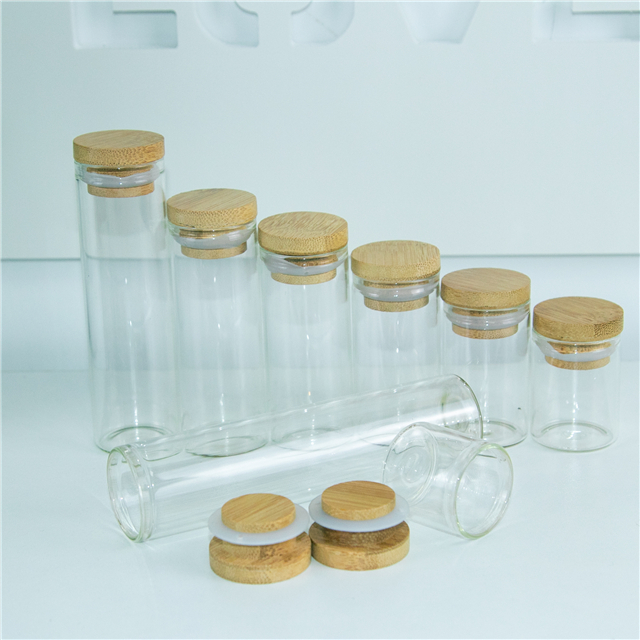 Mini Bottles with Bamboo Lid Clear Tiny Empty Glass 10ml 15ml 20ml 25ml 35ml 40ml 50ml 65m Jars Company Logo Printed Customized