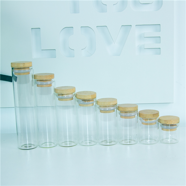 Mini Bottles with Bamboo Lid Clear Tiny Empty Glass 10ml 15ml 20ml 25ml 35ml 40ml 50ml 65m Jars Company Logo Printed Customized