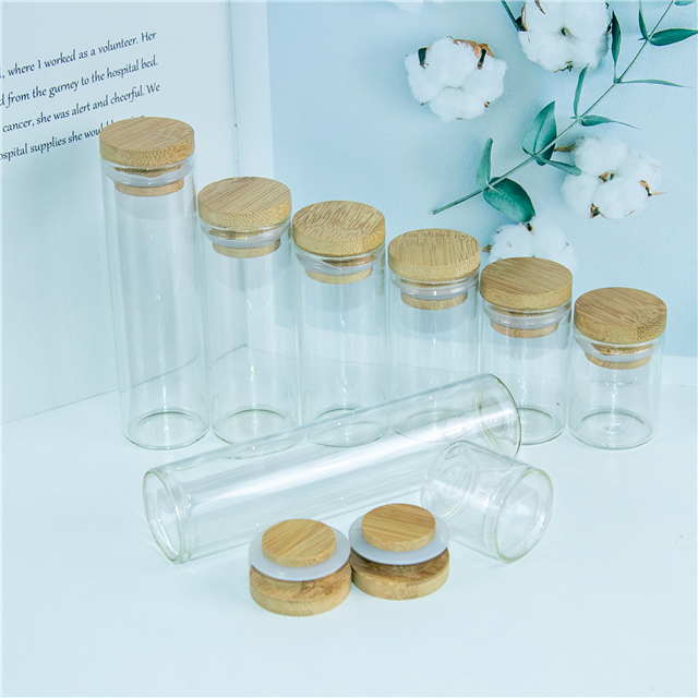 Mini Bottles with Bamboo Lid Clear Tiny Empty Glass 10ml 15ml 20ml 25ml 35ml 40ml 50ml 65m Jars Company Logo Printed Customized