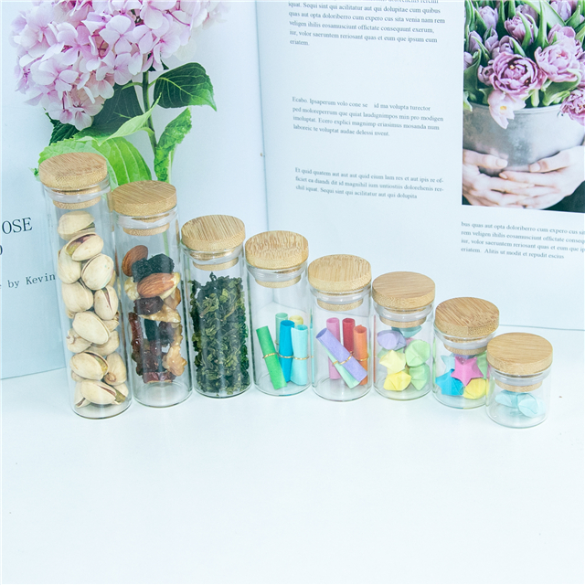 Mini Bottles with Bamboo Lid Clear Tiny Empty Glass 10ml 15ml 20ml 25ml 35ml 40ml 50ml 65m Jars Company Logo Printed Customized