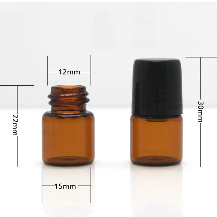 Mini Clear Amber Color 1ml Roll On Glass Bottle Essential Oil Sample Bottle With Stopper And Black Cap