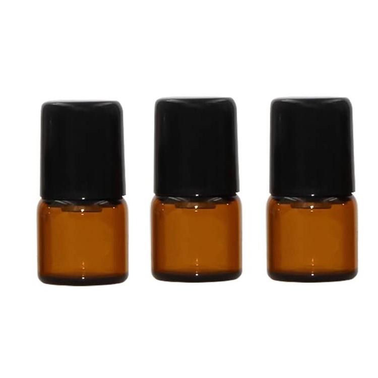 Mini Clear Amber Color 1ml Roll On Glass Bottle Essential Oil Sample Bottle With Stopper And Black Cap