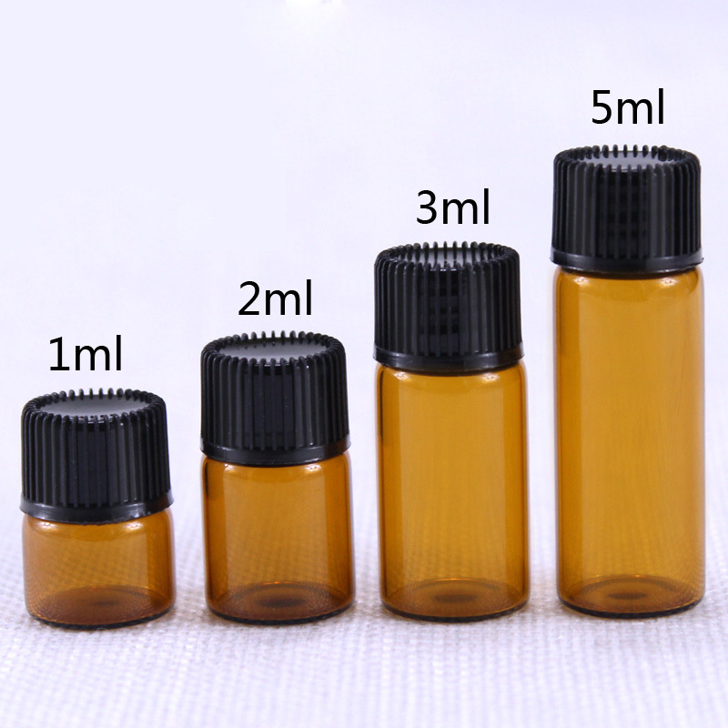 Mini Clear Amber Color 1ml Roll On Glass Bottle Essential Oil Sample Bottle With Stopper And Black Cap