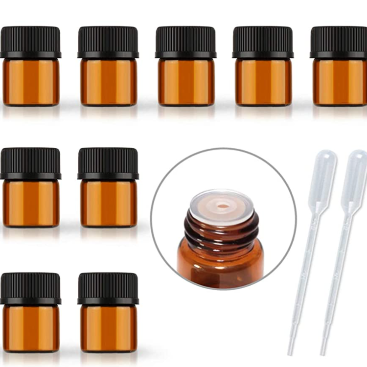 Mini Clear Amber Color 1ml Roll On Glass Bottle Essential Oil Sample Bottle With Stopper And Black Cap