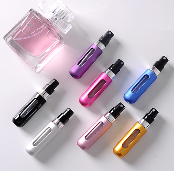 Mini Cosmetic 5ml Bottom Refillable Spray Atomizer Pocket Sized Aluminum Perfume Bottles with Blister Card Package