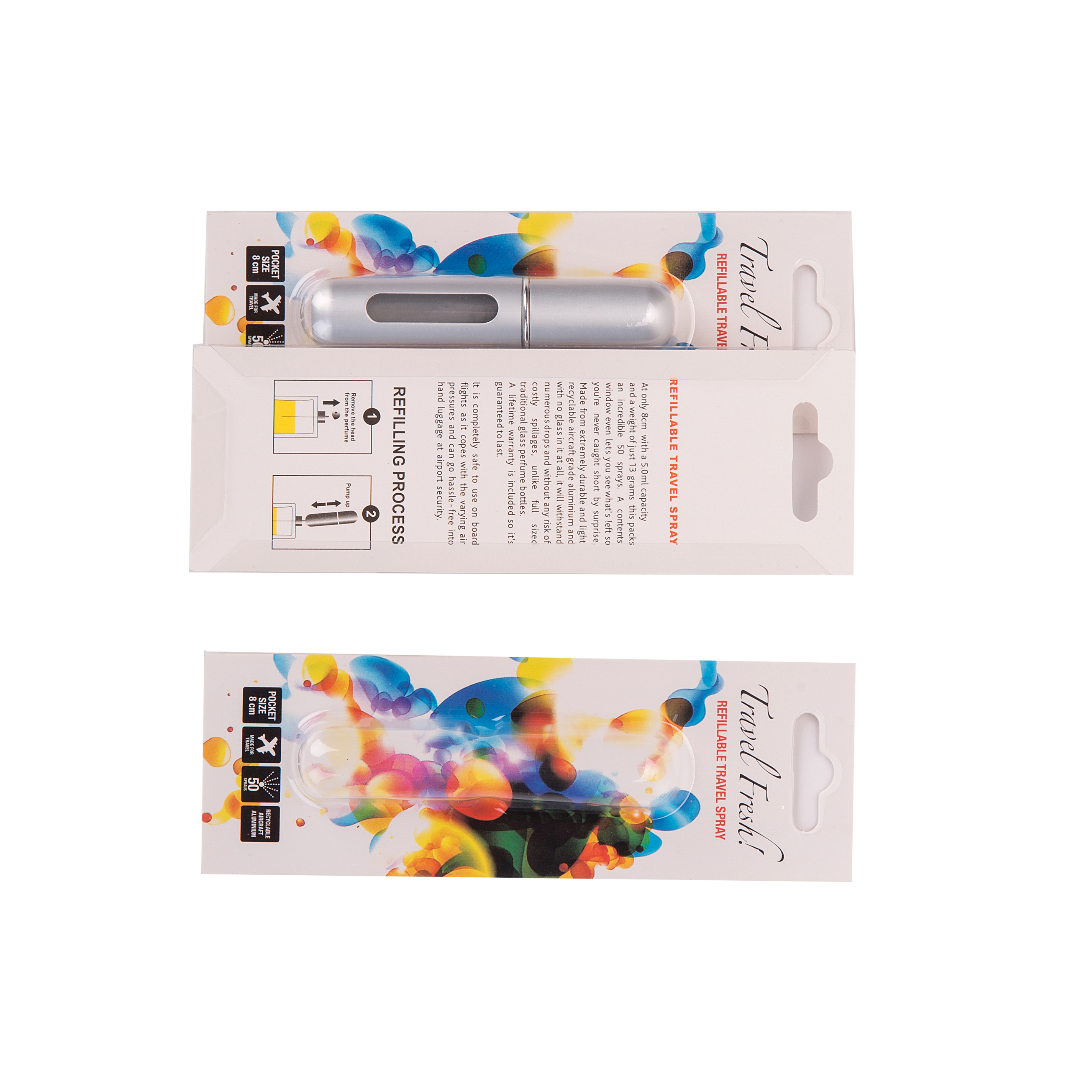 Mini Cosmetic 5ml Bottom Refillable Spray Atomizer Pocket Sized Aluminum Perfume Bottles with Blister Card Package