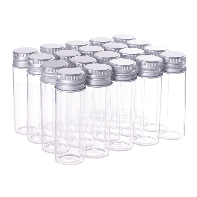 Mini Cute Small Clear Glass Bottle Vials Message Bottle with Screw Aluminum Cap