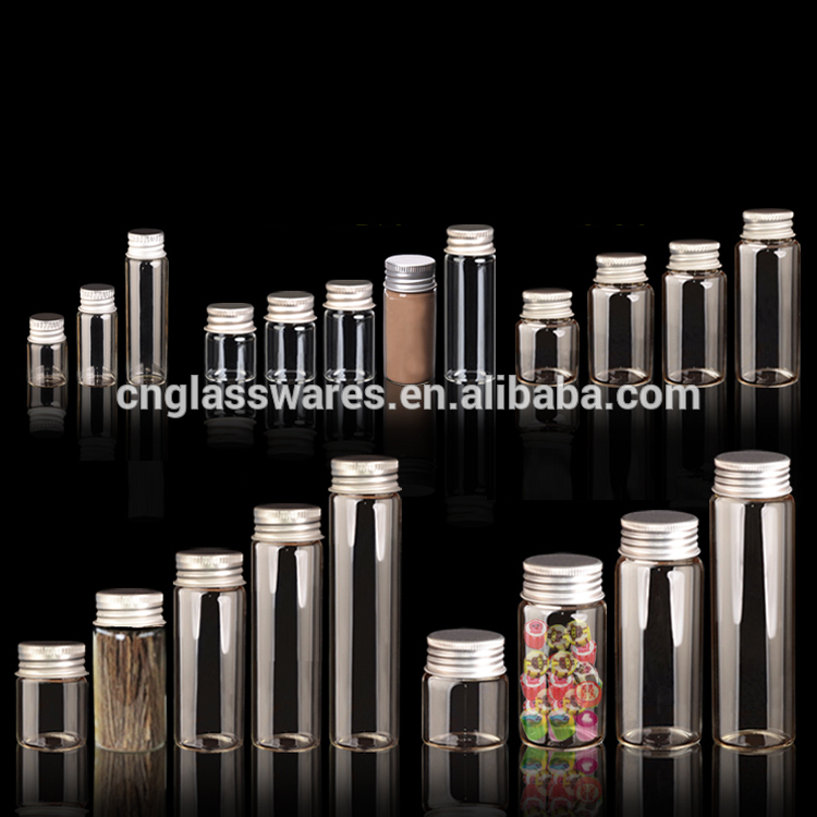 Mini Cute Small Clear Glass Bottle Vials Message Bottle with Screw Aluminum Cap