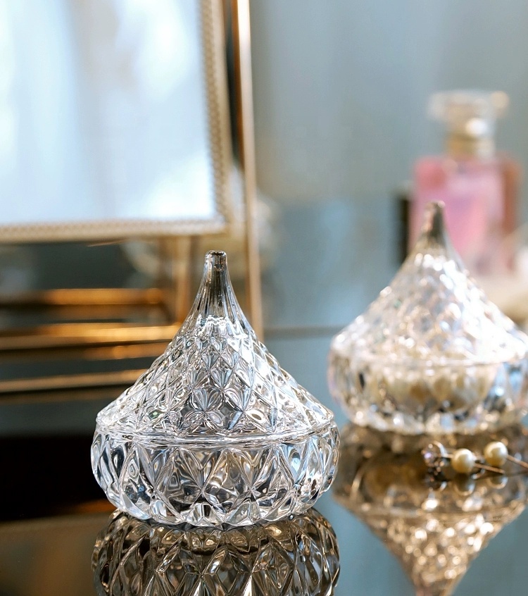 Mini Drop-shaped Transparent Storage Jar Vintage Carved Glass Jewelry Box Candy Jar