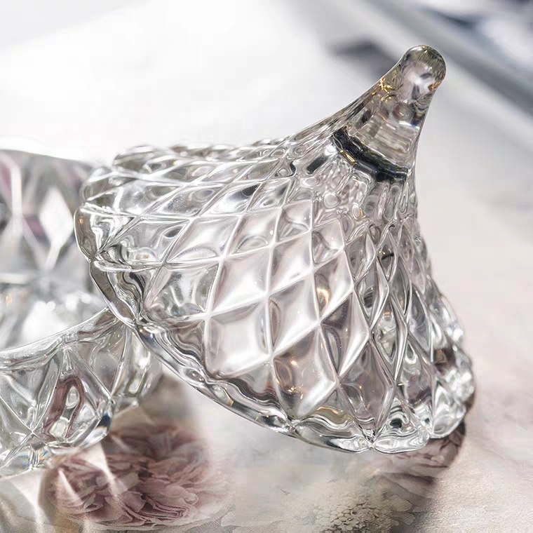 Mini Drop-shaped Transparent Storage Jar Vintage Carved Glass Jewelry Box Candy Jar