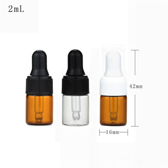 Mini Essential Oil Bottles 1ml 2ml 3ml 5ml Amber Clear Glass Dropper Bottles with Black white Cap Glass Dropper Tube