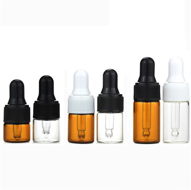 Mini Essential Oil Bottles 1ml 2ml 3ml 5ml Amber Clear Glass Dropper Bottles with Black white Cap Glass Dropper Tube