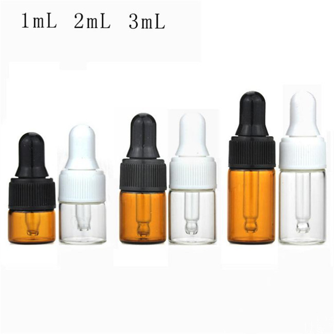 Mini Essential Oil Bottles 1ml 2ml 3ml 5ml Amber Clear Glass Dropper Bottles with Black white Cap Glass Dropper Tube