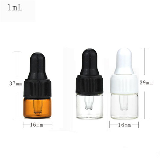 Mini Essential Oil Bottles 1ml 2ml 3ml 5ml Amber Clear Glass Dropper Bottles with Black white Cap Glass Dropper Tube