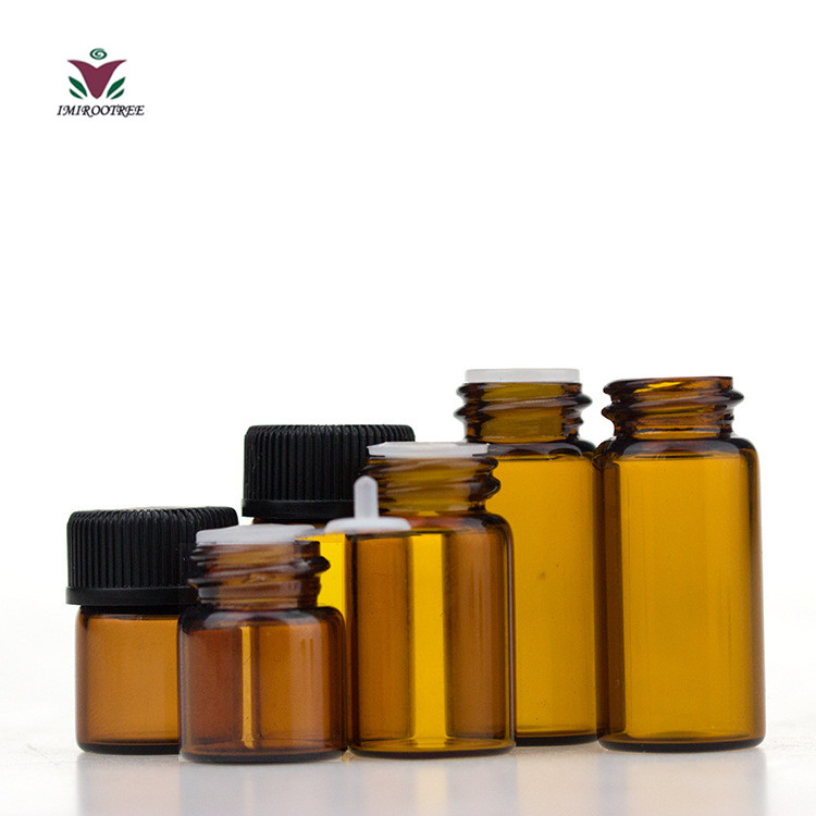 Mini Essential Oil Glass Bottles 1ml 2ml 3ml with Black Personal Care Screw Cap Covers and Tips
